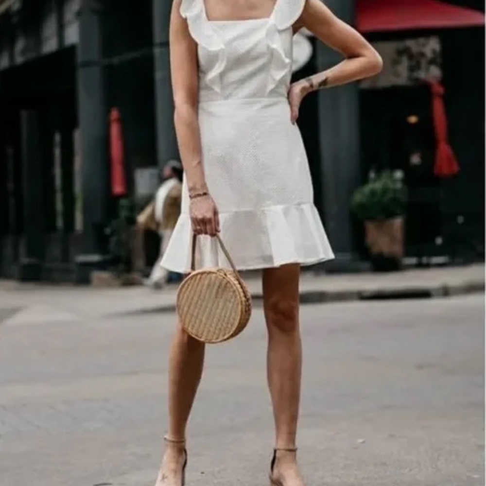 Lucy Paris White Textured Cotton Dress Sz S